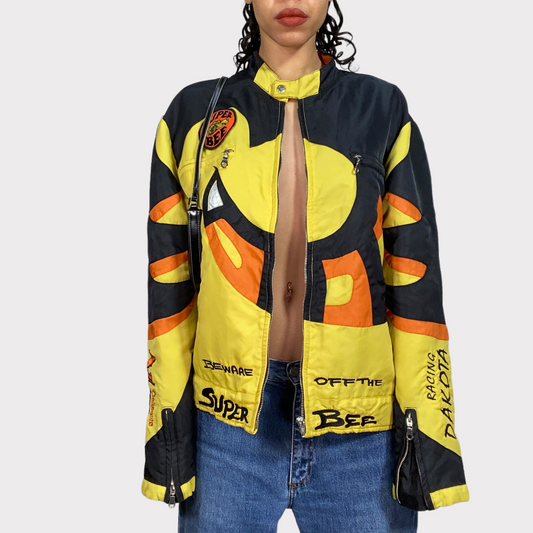 Vintage 90's Bella Hadid Oversized Fabric Black and Yellow Racer Jacket (S/M/L)