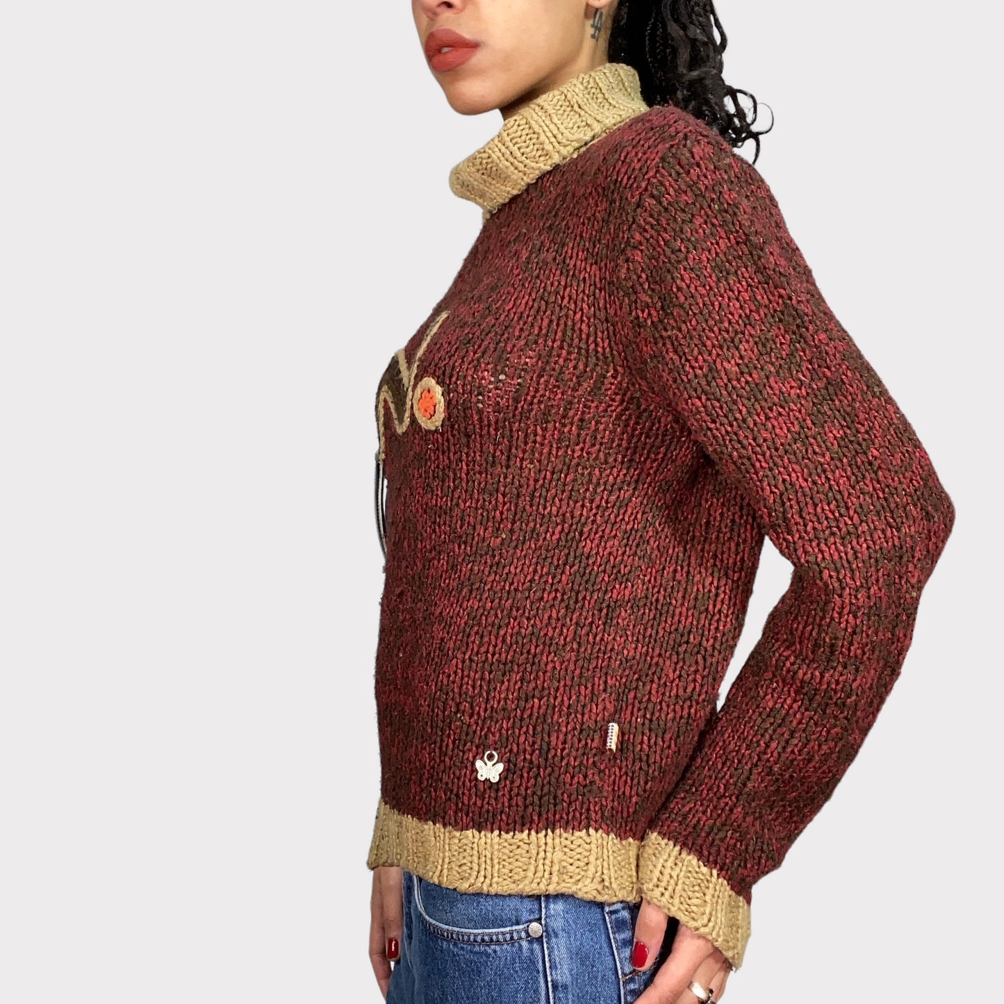 Vintage 90's Gilmore Girls Brown Knit Sweater with 'N' Print (S/M)