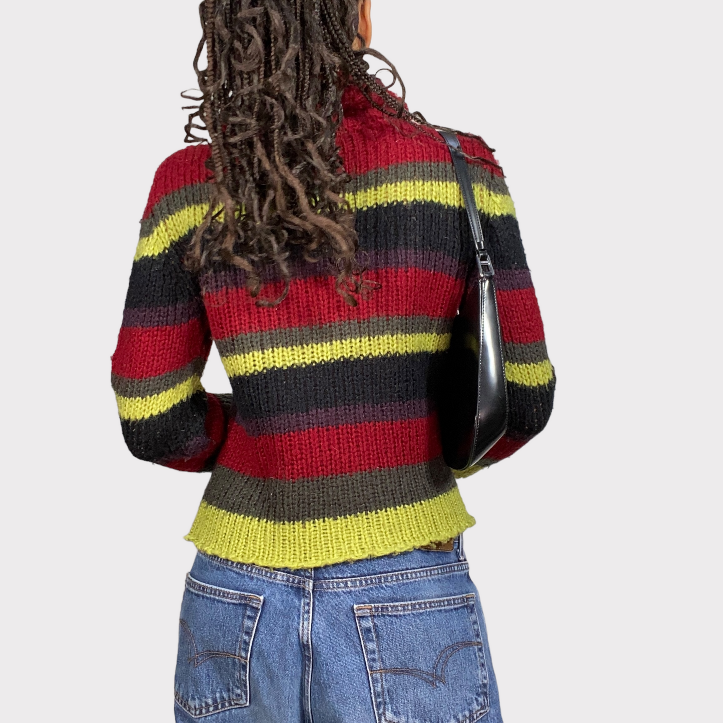 Vintage 90's Gilmore Girls Dark Red and Green Striped Knit Sweater (S)