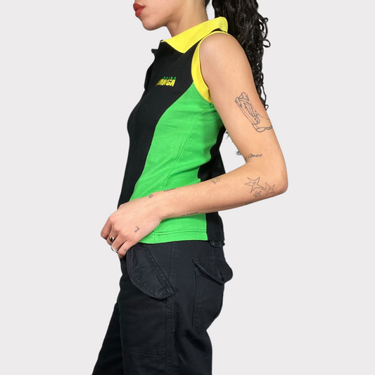Vintage 2000's Fotball Core Black 'Jamaica' Collared Tank Top (M)