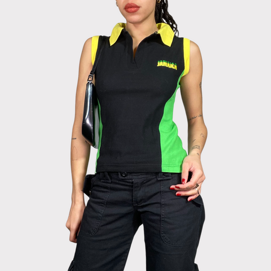 Vintage 2000's Fotball Core Black 'Jamaica' Collared Tank Top (M)