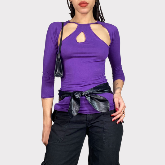 Vintage 2000's Cyber Purple Lonsgleeve with Cut Out and Belt Detail (S)