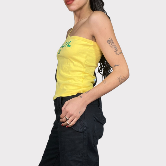 Vintage 2000's Football Core Yellow 'Brazil' One Shoulder Top (S)