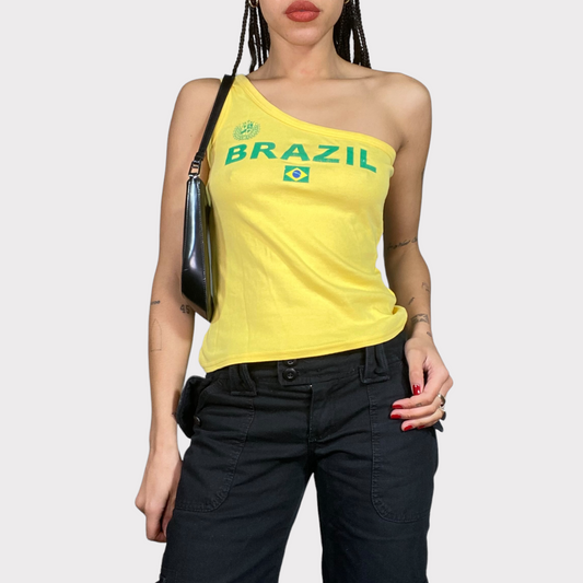 Vintage 2000's Football Core Yellow 'Brazil' One Shoulder Top (S)