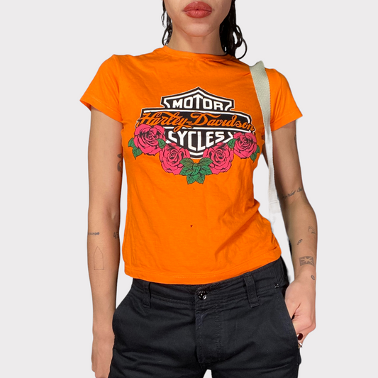 Vintage 90's Harley Davidson Orange Shirt with Flaw(S)