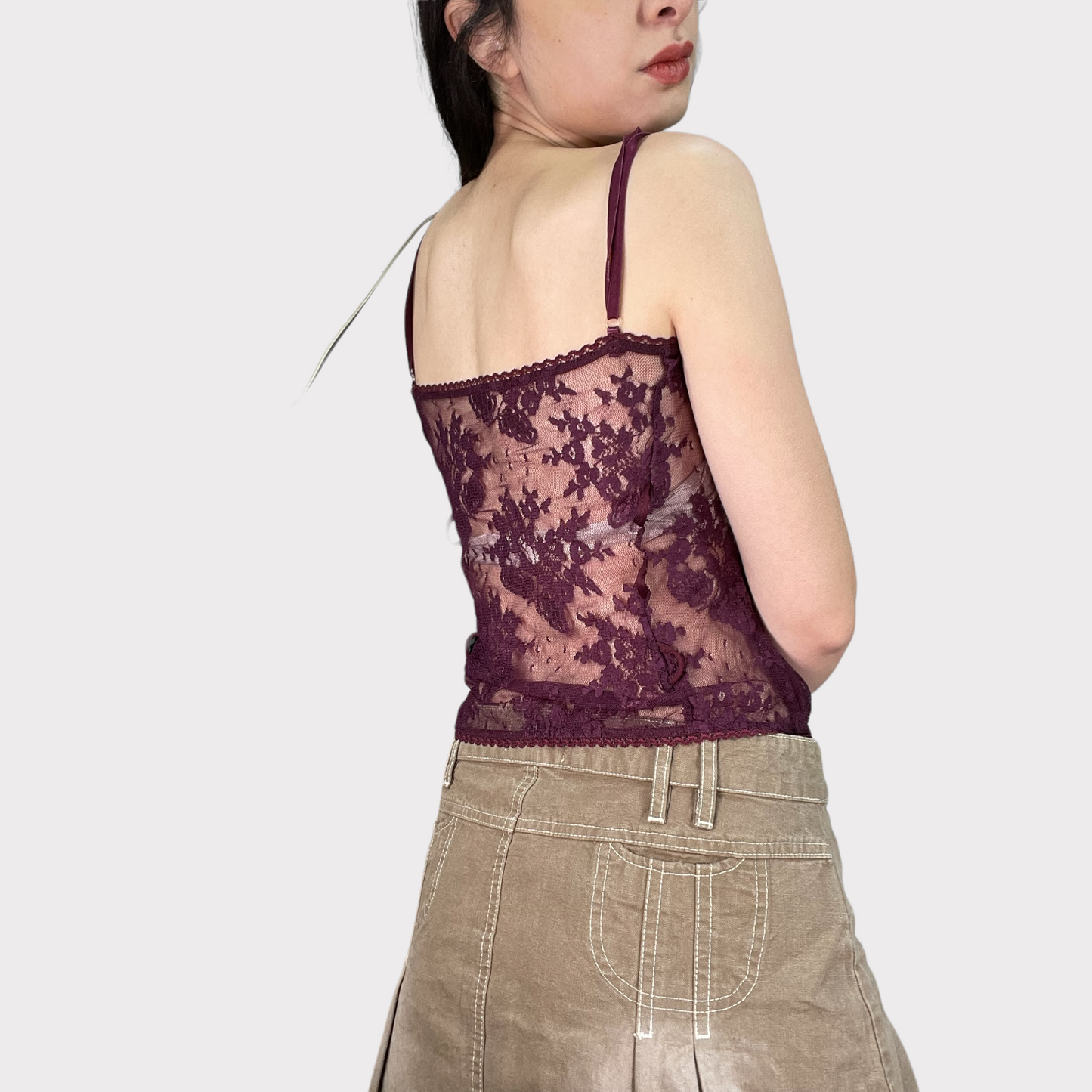 Vintage 90's Fairy Purple Lace Cami Top with Sheer Back (M)