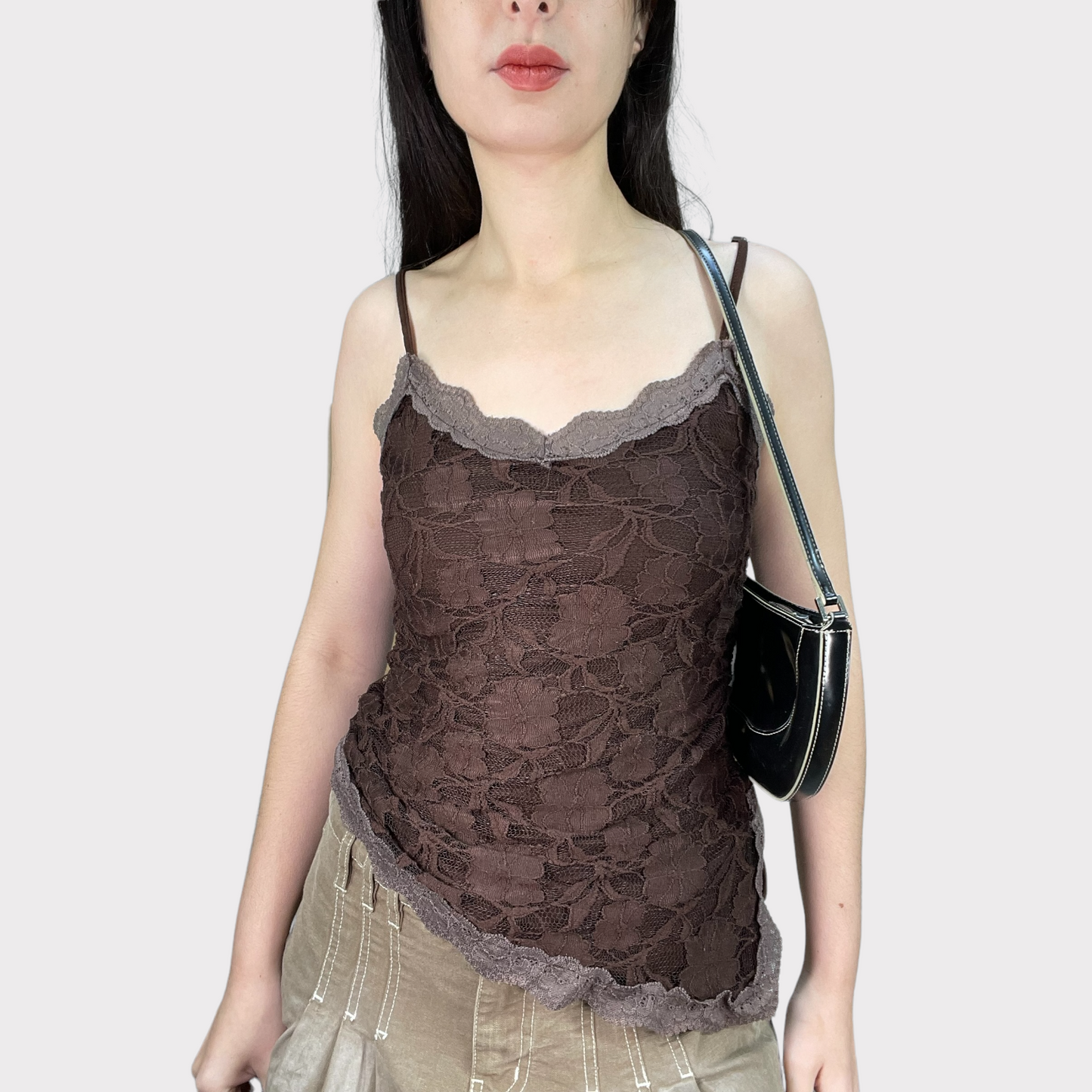 Vintage 90's Fairy Grunge Brown Lace Asymmetrical Cami (M)