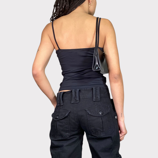 Vintage 2000's Rock Black Top with Denim Trim (S)