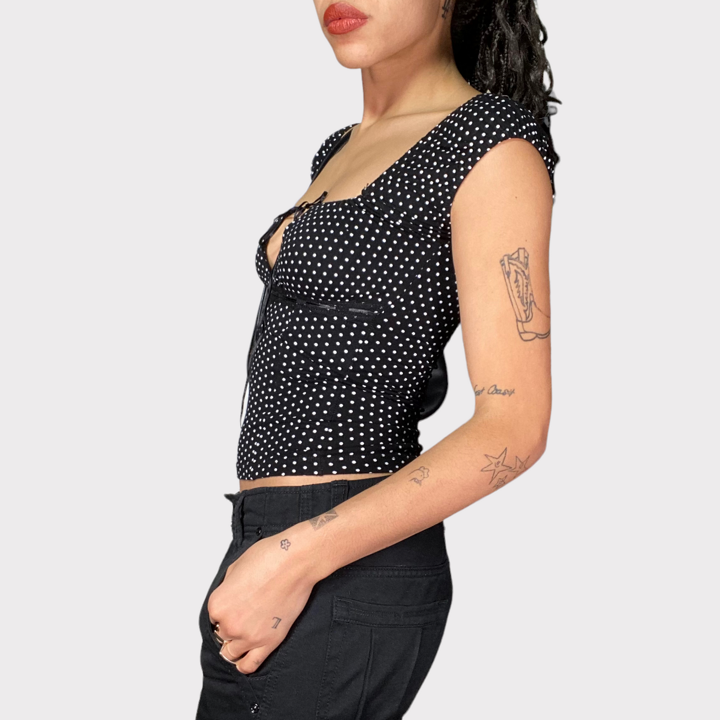 Vintage 90's Pin Up Girl Black Polkadot Shirt (S)