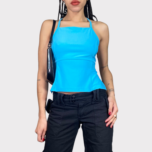 Vintage 90's Clubwear Aqua Blue Backless Top (S/M)