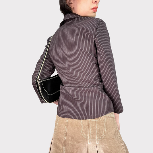 Vintage 90's Rachel Green Brown Pinstripe Blouse (M)