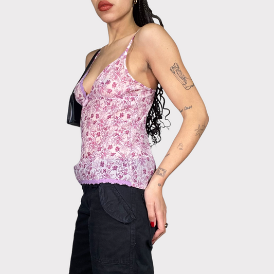 Vintage 2000's Fairy White and Pink Floral Cami Top (M)