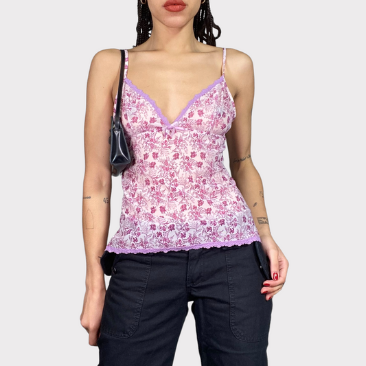 Vintage 2000's Fairy White and Pink Floral Cami Top (M)