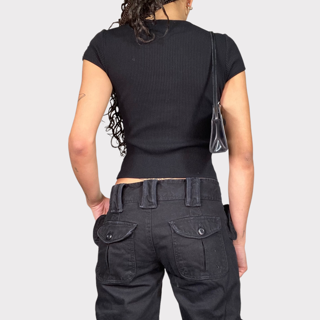 Vintage 90's Morgan De Toi Black Ribbed Baby Tee (S)