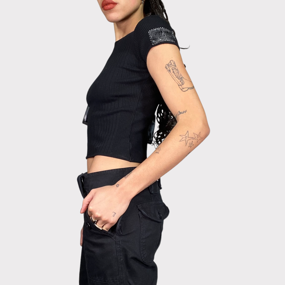 Vintage 90's Morgan De Toi Black Ribbed Baby Tee (S)