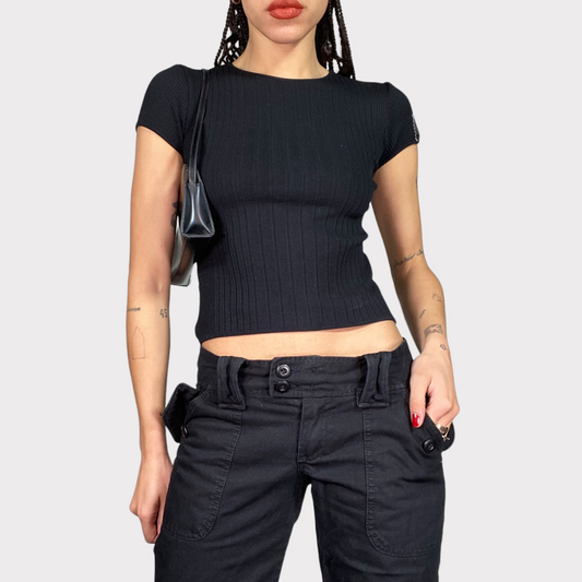 Vintage 90's Morgan De Toi Black Ribbed Baby Tee (S)
