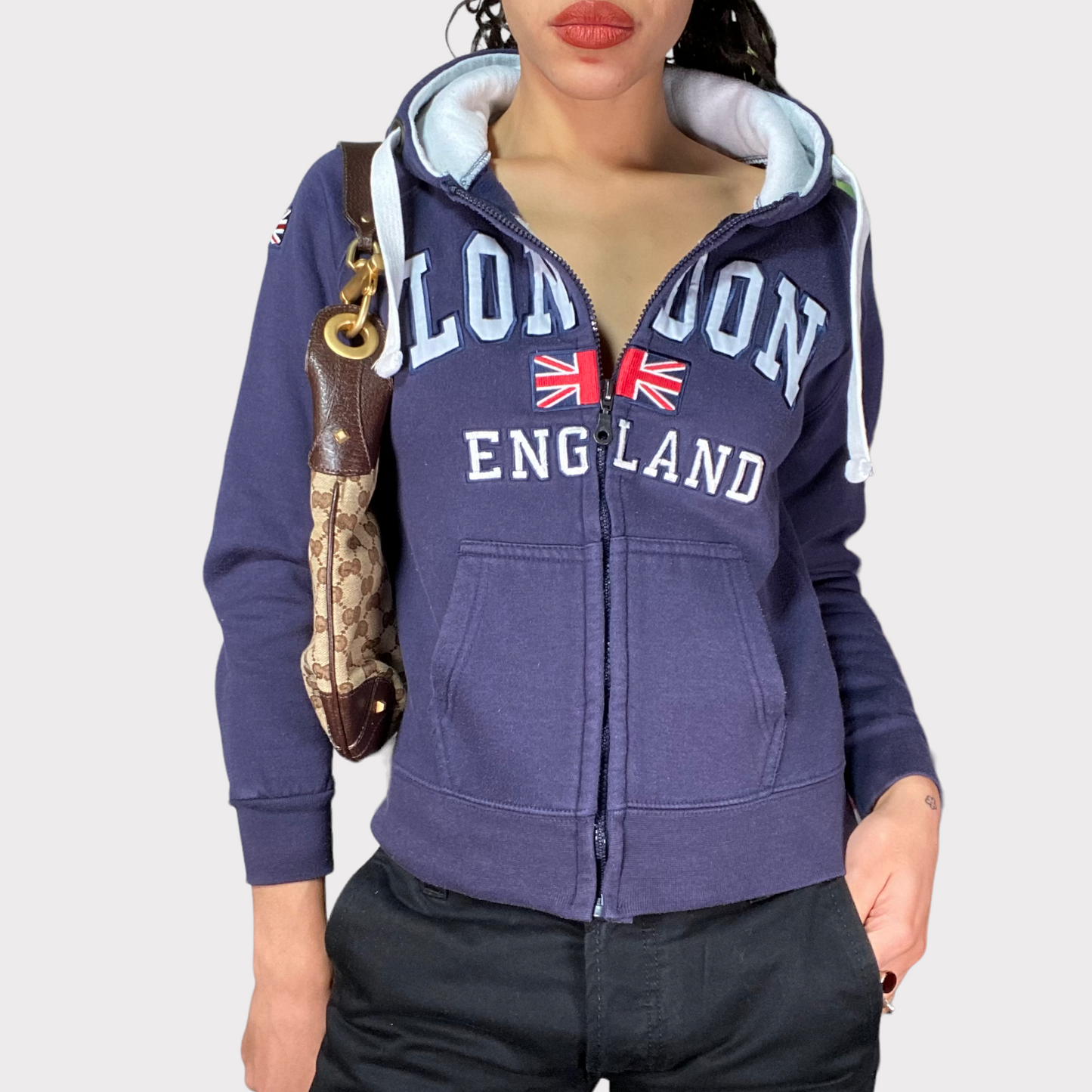 Vintage 2000's Skater Blue 'London England' Zip Up Hoodie (S)