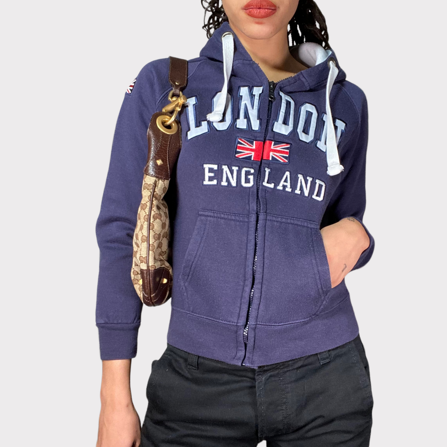 Vintage 2000's Skater Blue 'London England' Zip Up Hoodie (S)