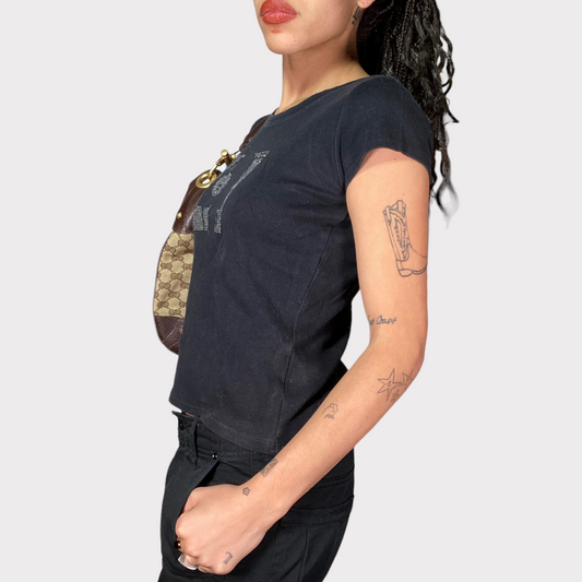 Vintage 90's Rock Black Shirt with Rhinestone Face Print (S)