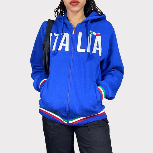 Vintage 2000's Football Core Blue 'Italia' Zip Up Hoodie (S)