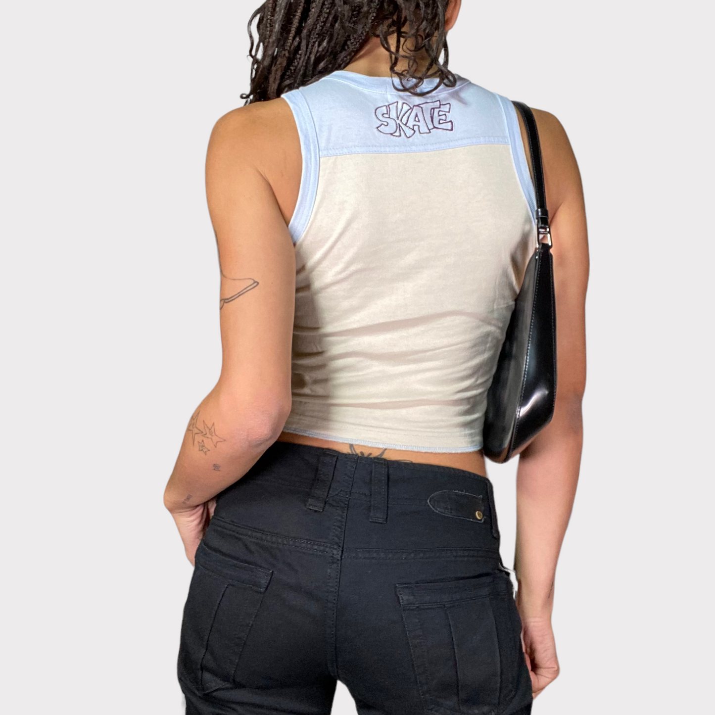 Vintage 90's Skater Beige Tank Top with Ghost on Skateboard Print (S)