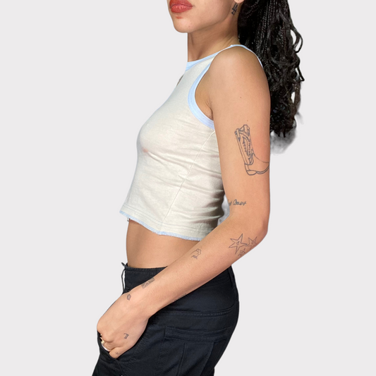 Vintage 90's Skater Beige Tank Top with Ghost on Skateboard Print (S)