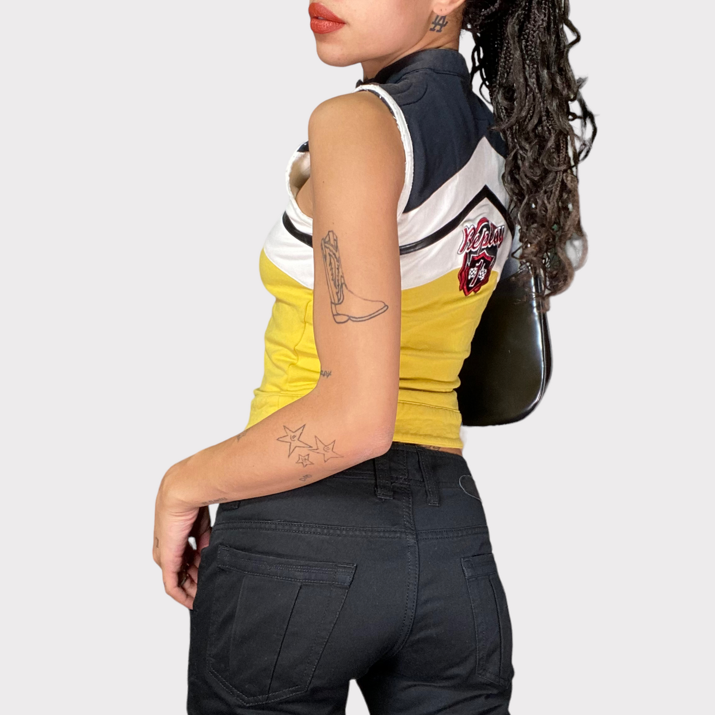 Vintage 90's Bella Hadid Black and Yellow Racer Vest (S)