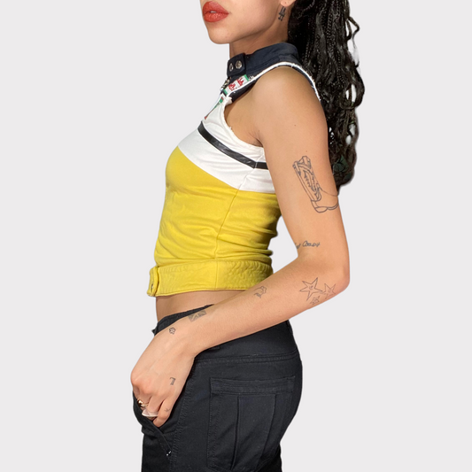 Vintage 90's Bella Hadid Black and Yellow Racer Vest (S)