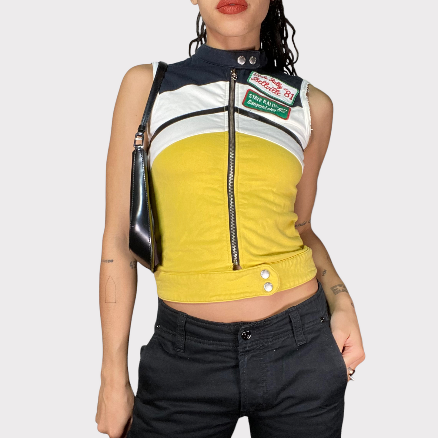 Vintage 90's Bella Hadid Black and Yellow Racer Vest (S)