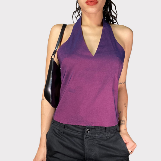 Vintage 2000's Clubwear Purple Iridescent Halter Neck Top (M)