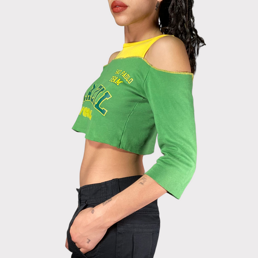 Vintage 2000's Football Core Green and Yellow 'Brazil' Top (S)