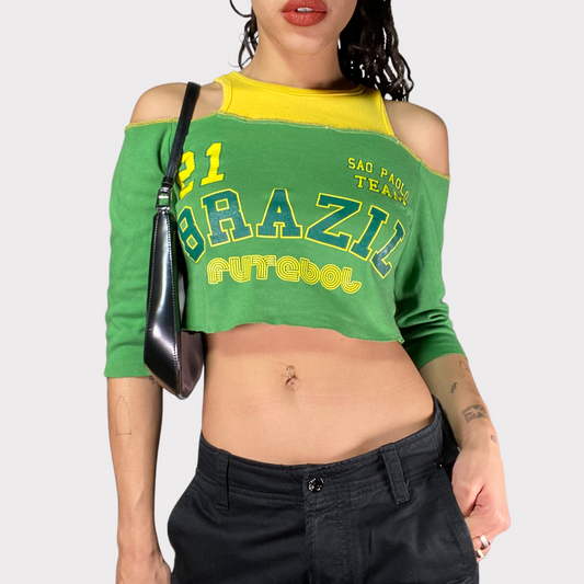 Vintage 2000's Football Core Green and Yellow 'Brazil' Top (S)