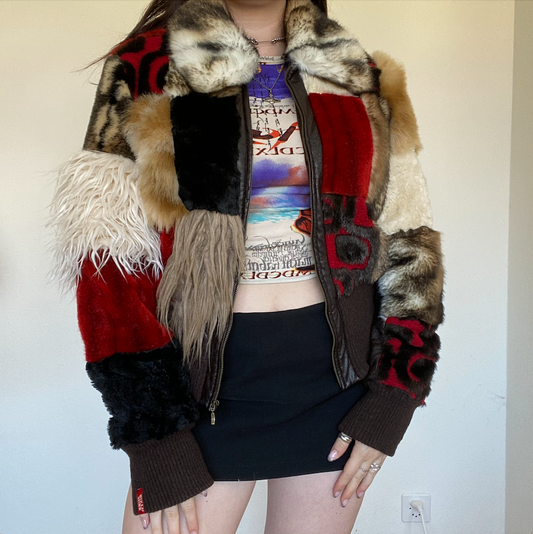 Vintage Y2K Miss Sixty Patchwork Fur Jacket (M)