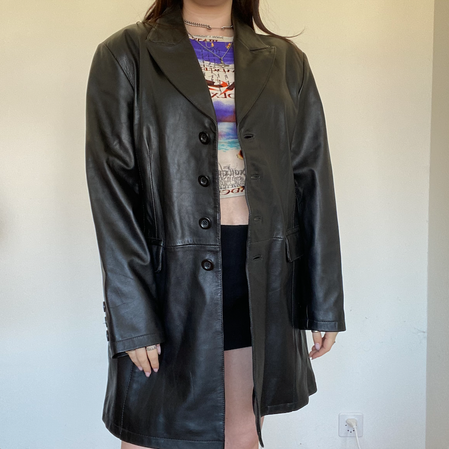 Vintage 90's Black Leather Coat (L/XL Oversized Fit)