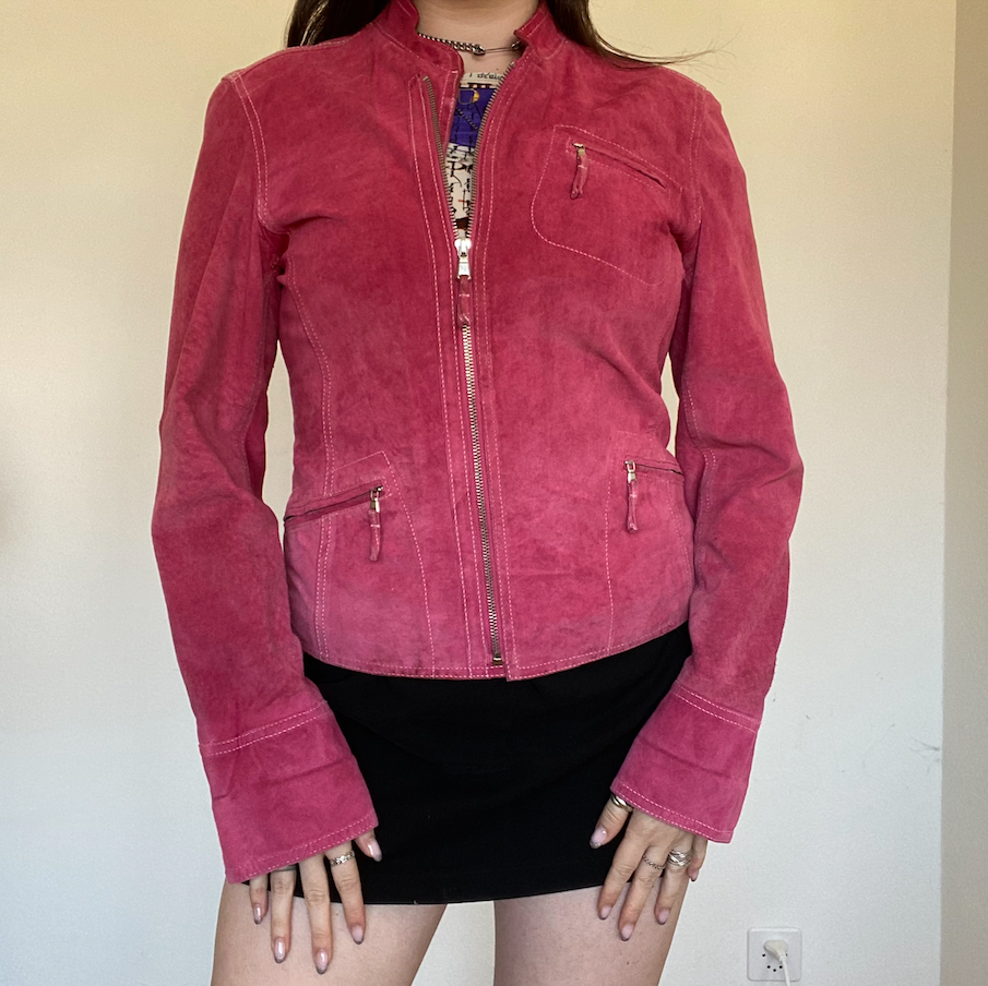 Vintage 90's Pink Suede Leather Jacket with Contrast Stitching (S/36 EU)