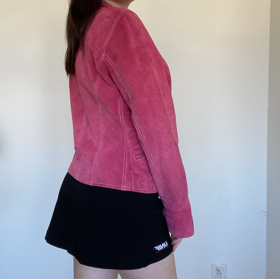 Vintage 90's Pink Suede Leather Jacket with Contrast Stitching (S/36 EU)