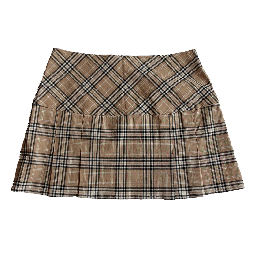 Vintage 90's Preppy Rachel Green Pimkie Beige Pleated Plaid Mini Skirt (38 EU / 10 UK)