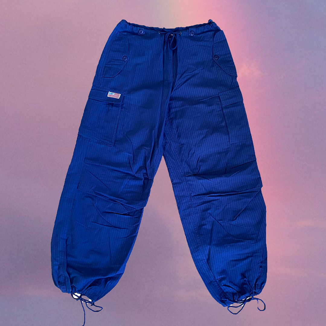 Vintage 90's Archive Blue Striped Parachute Baggy Cargo Pants (S/M/L)