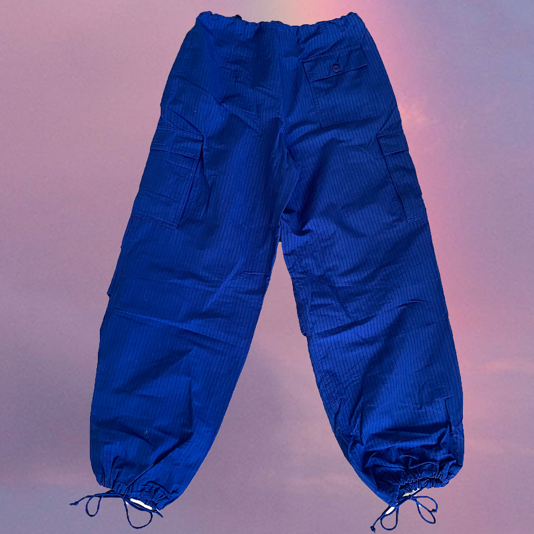 Vintage 90's Archive Blue Striped Parachute Baggy Cargo Pants (S/M/L)