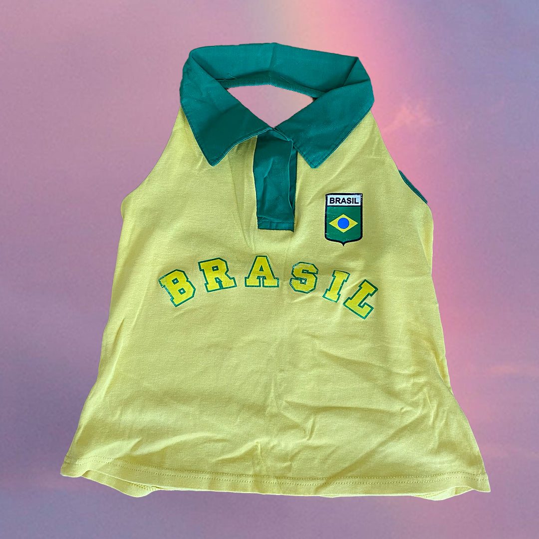 Vintage 90's Sporty 'Brazil' Country Flag Halter Neck Polo Top (M/L)