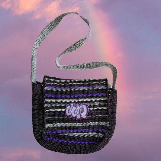 Vintage 90's Hippie Purple Striped Crochet Bag