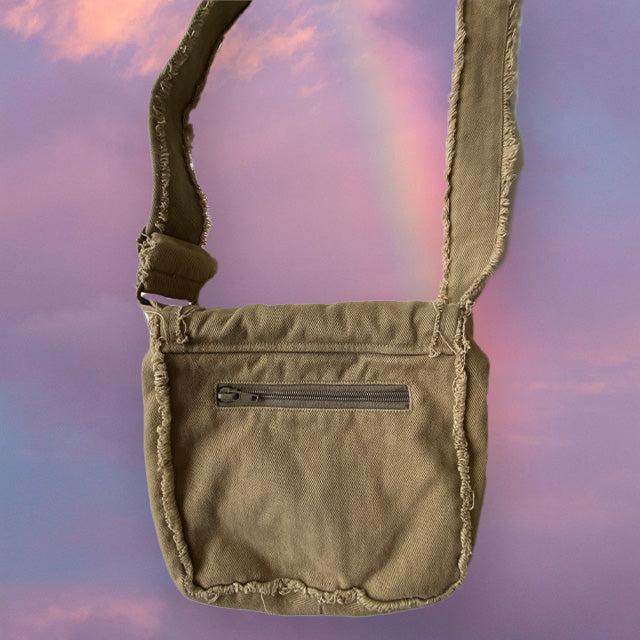 Vintage 90's Fairy Grunge Beige Canvas Crossbody Bag