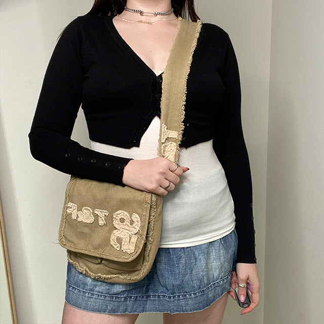 Vintage 90's Fairy Grunge Beige Canvas Crossbody Bag