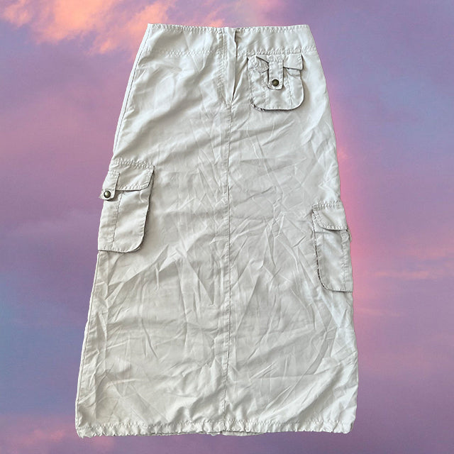 Vintage 90's Techwear Beige Cargo Parachute Maxi Skirt (36 EU / UK 8 / US 4)