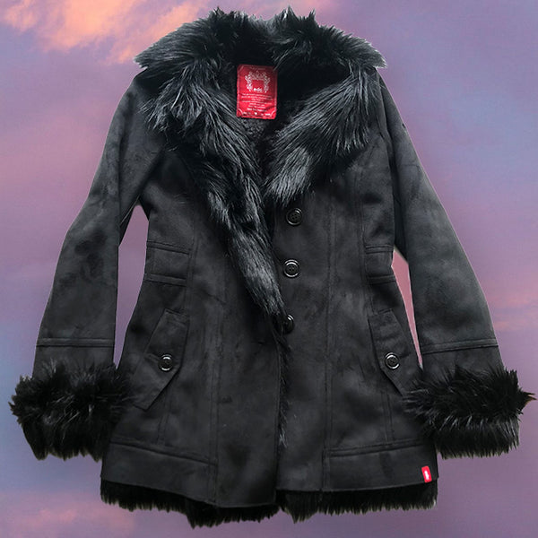 Womens - Faux Fur Lined Afghan Coat in Black