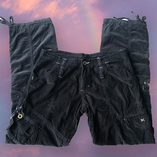 Vintage 90's Black Cord Low Waist Cargos (36 EU/UK 8)