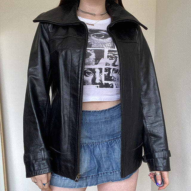 Vintage 90's Rachel Green Black Leather Jacket (M)