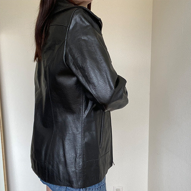 Vintage 90's Rachel Green Black Leather Jacket (M)