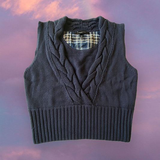 Vintage 90's Rachel Green Navy Cropped Sweater Vest (S)