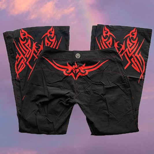 Vintage 90's Cyberdog Rave Low Waist Tribal Print Trousers (36 EU/UK 8)